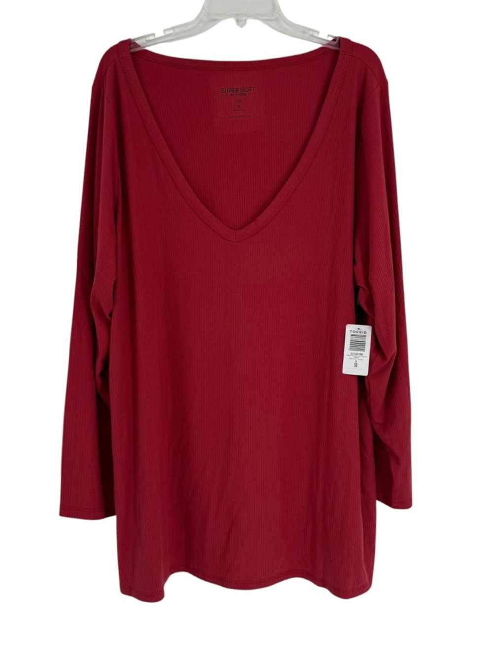 Torrid Super Soft Rib V-neck Long Sleeve Top Womens Size 5X Rust Stretch NWT